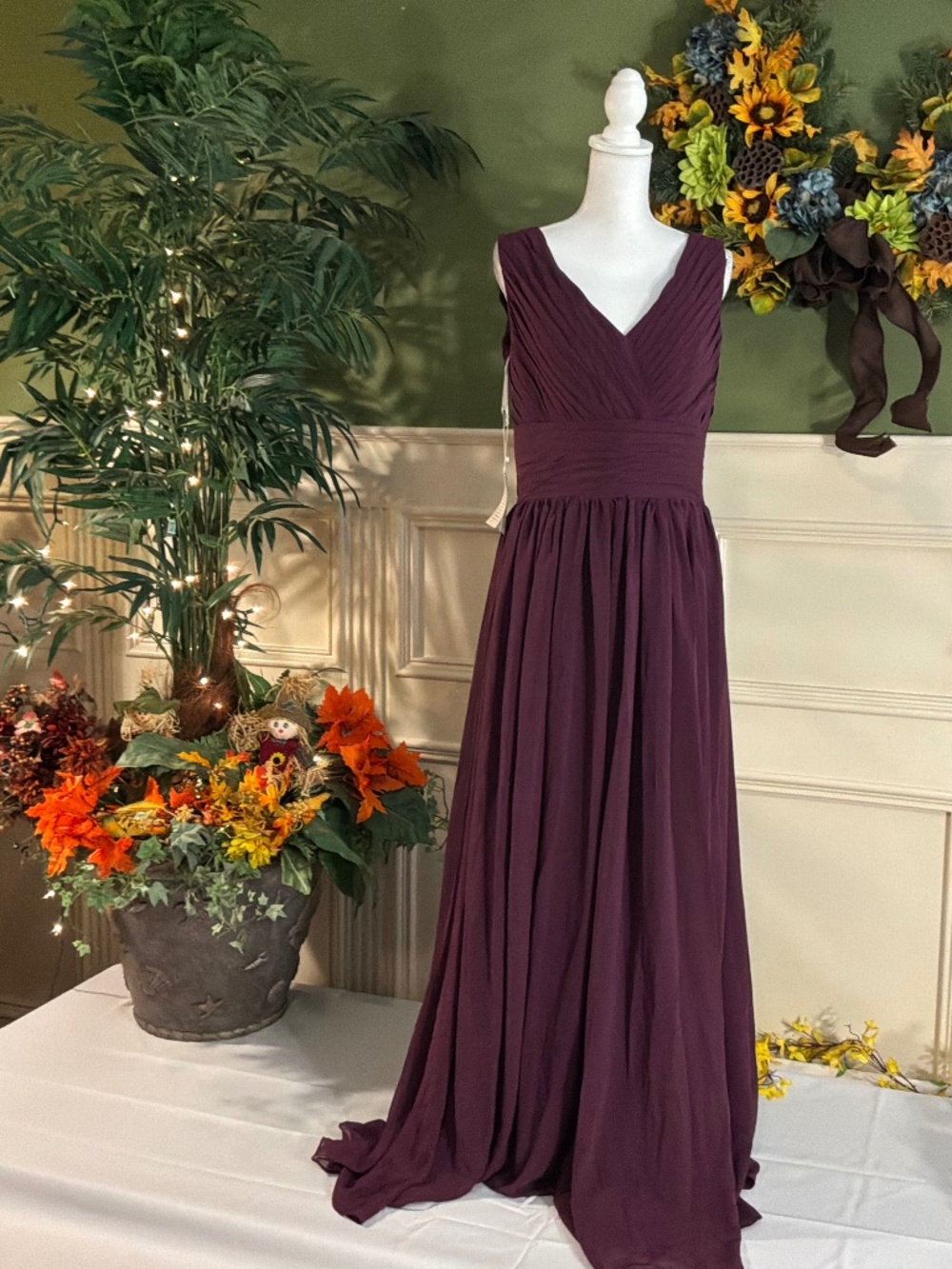 Bridesmaid long chiffon V neck dress